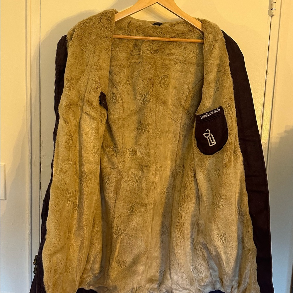HOODLAMB Purple and Tan Faux Fur Long Jacket